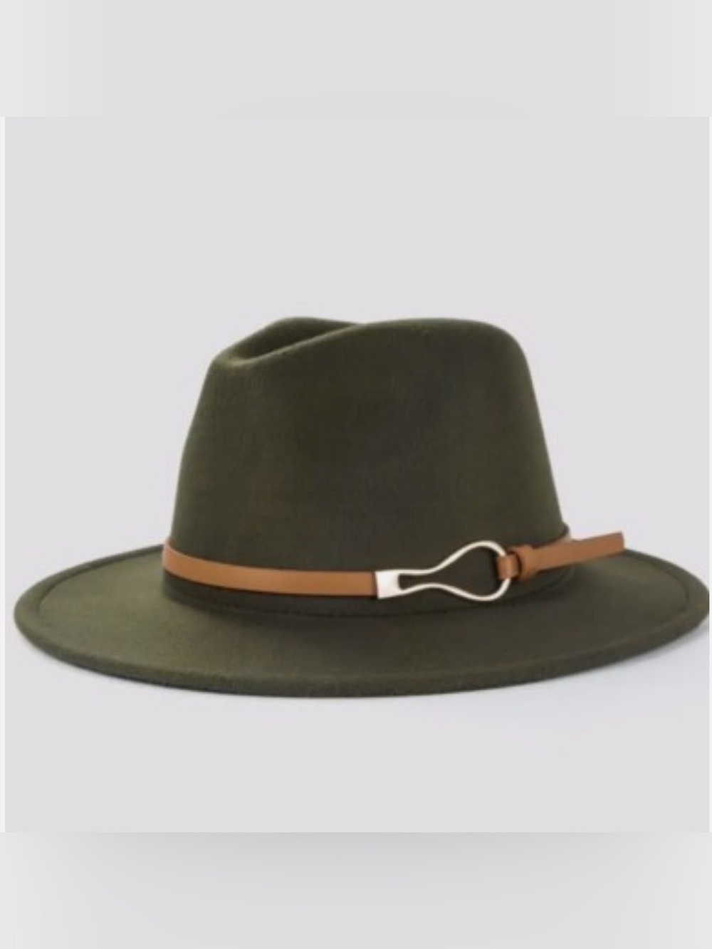 Anthropologie Olive Felt Fedora with Tan Band